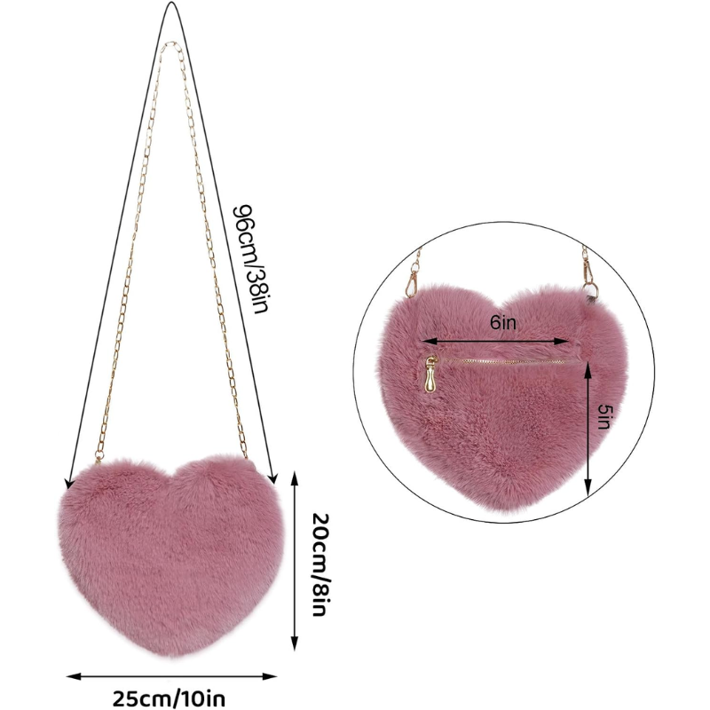 Klaiyi Free Gift Miayon Heart Shaped Faux Fur Purse Fluffy Crossbody Bag Chain Shoulder Bag Cute Clutch