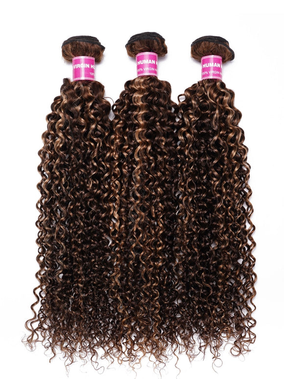 Klaiyi Highlight Hair Bundles Jerry Curly Ombre Honey Blonde Human Hair Weave