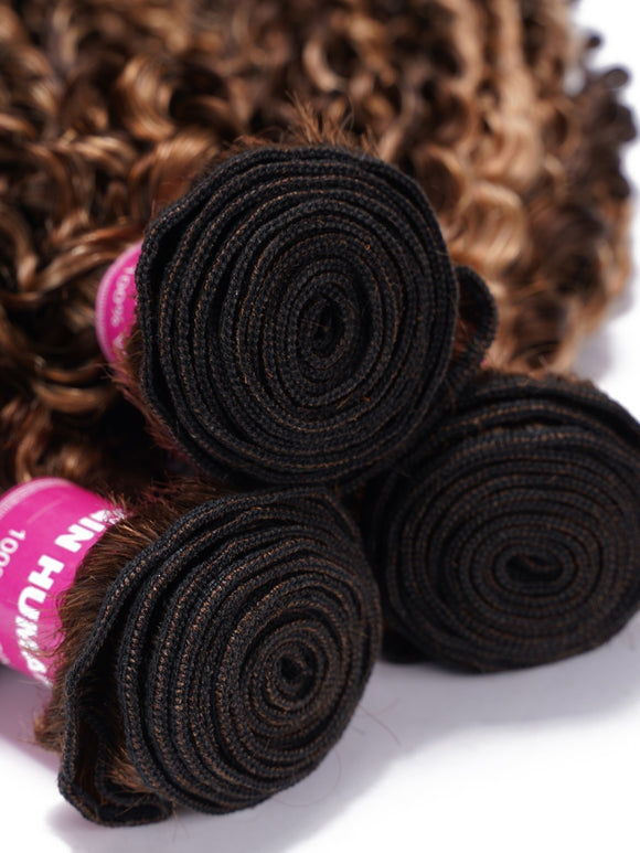Klaiyi Highlight Hair Bundles Jerry Curly Ombre Honey Blonde Human Hair Weave