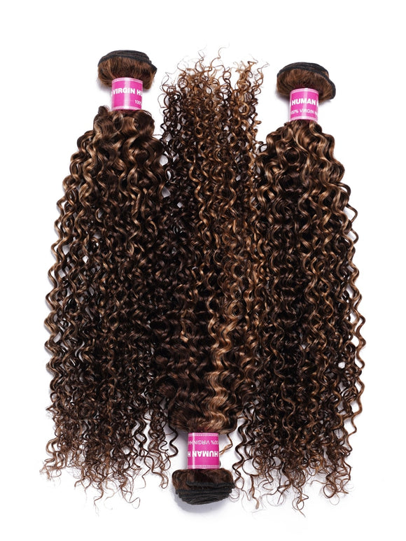 Klaiyi Highlight Hair Bundles Jerry Curly Ombre Honey Blonde Human Hair Weave