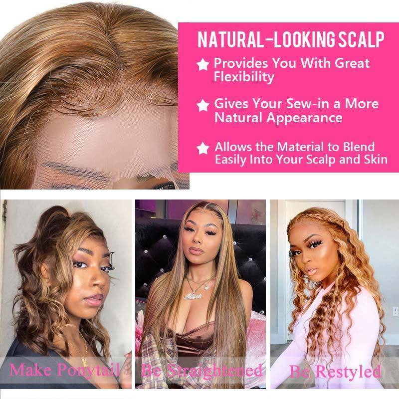 180% Klaiyi Honey Blonde Highlight Body Wave Human Hair Wigs 13x5 Lace Part Front Wig T Part Wig Flash Sale