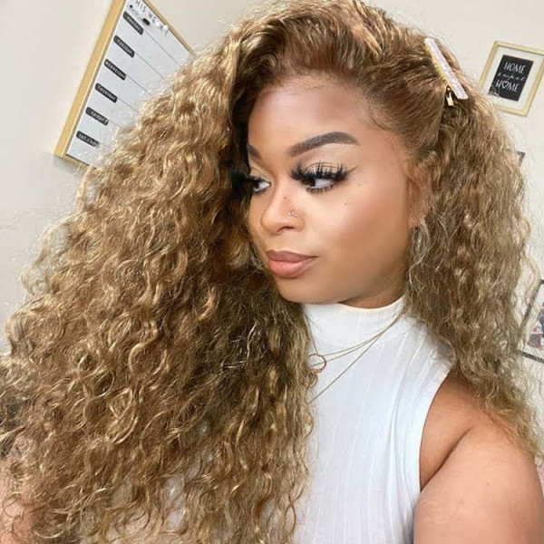 Extra 60% OFF | Klaiyi 180% Density Honey Blonde 13x4 Lace Front Water Wave Wig