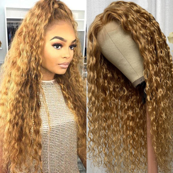 Buy 1 Get 1 Free,Code:BOGO | Klaiyi 180% Density Honey Blonde 13x4 Lace Front Water Wave Wig