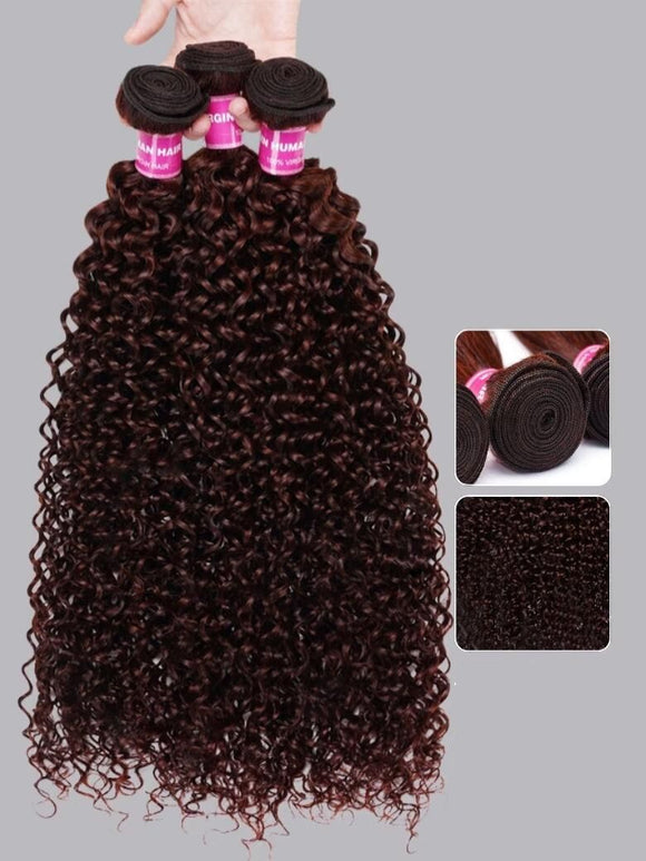 Klaiyi Jerry Curl Human Hair Weave 3 or 4 Bundles Extensions Reddish Brown Color Flash Sale