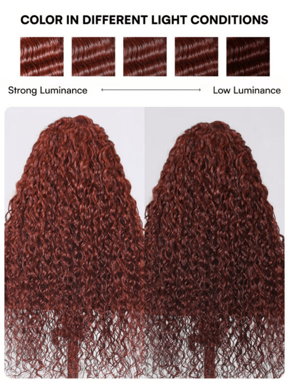 Extra 50% Off Code HALF50  | Klaiyi Jerry Curly Auburn Copper Color Put On and Go Glueless Lace Wig