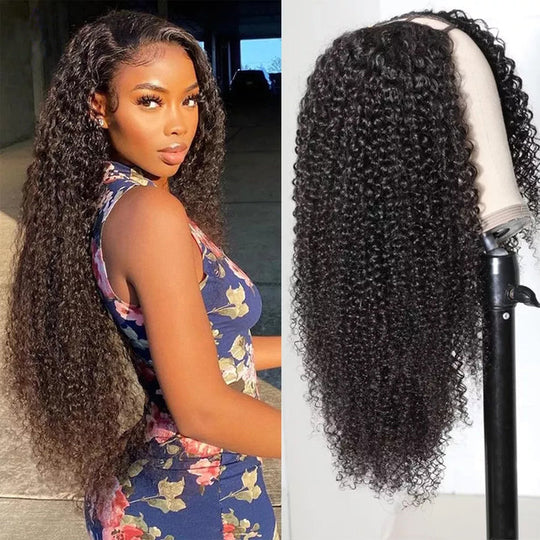 Klaiyi Kinky Curly U Part V Part Wig Virgin Human Hair Real Scalp Wigs Beginner Friendly Wig Halloween Special Offer