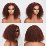 Klaiyi Kinky Curly Cut BOB Wig Auburn Brown Color 13x4  Lace Frontal Wig Human Hair Flash Sale