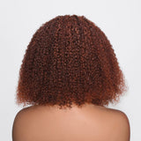 Klaiyi Kinky Curly Cut BOB Wig Auburn Brown Color 13x4  Lace Frontal Wig Human Hair Flash Sale