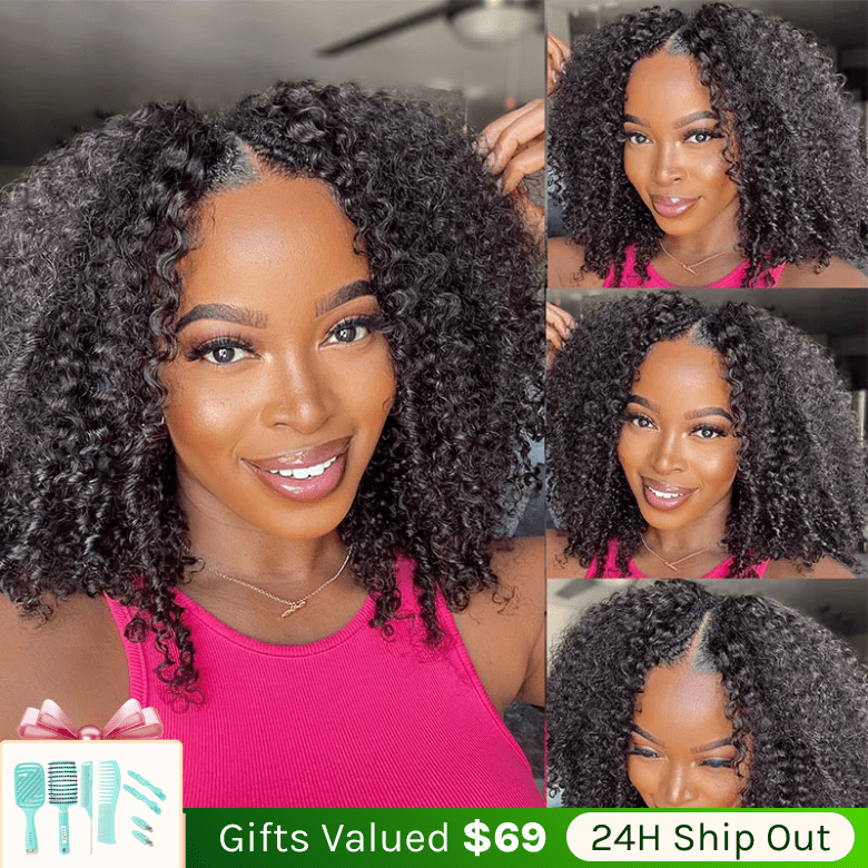 Klaiyi Kinky Curly V Part Wig Virgin Human Hair Real Scalp Great Protective Beginner Friendly Wig Flash Sale