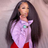 Klaiyi Natural Black Yaki Straight 180% Density 13x4 Lace Front Wig Virgin Human Hair Flash Sale