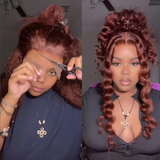 New User Exclusive | Klaiyi Kinky Straight Reddish Brown Lace Front Wig Human Hair Auburn Copper Color for Women