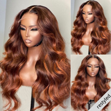 Klaiyi 180% Density Mixed Ginger Orange Lace Front Wigs Straight Dimensional Copper Highlights Human Hair Flash Sale