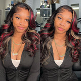 $100 OFF | Code: SAVE100 Klaiyi 13x4 Lace Front Blonde And Red Body Wave Wigs  Multi Color Highlights