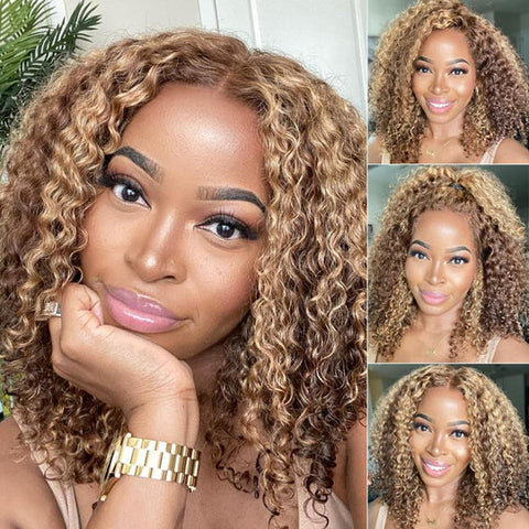 Klaiyi Wear Go Pre Cut Lace Wig 6x4.75 Lace Closure Honey Blonde Highlight  Body Wave Or Jerry Curl Or Straight Flash Sale