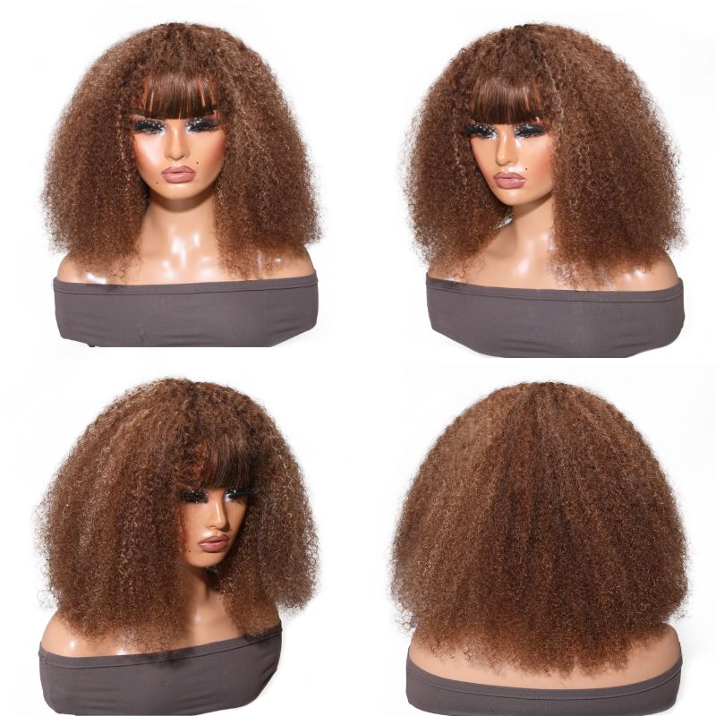 Klaiyi Piano Color Ready to wear Machine Made None Lace Pixie Cut Wig Machine Made Human Hair Flash Sale