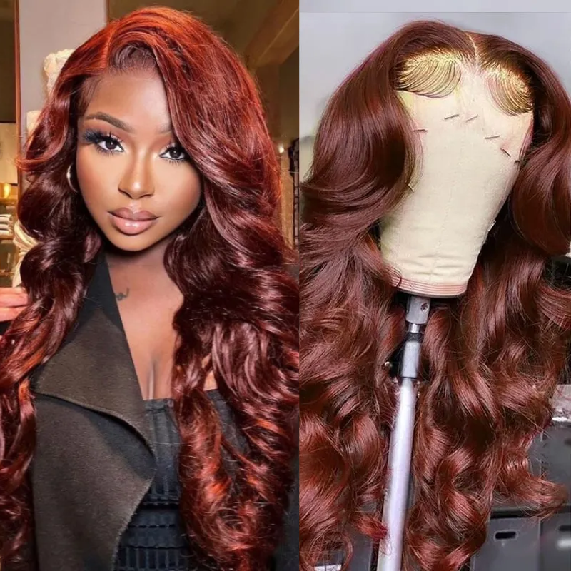 Klaiyi 13x4 Normal Lace Front 180% Density Pre-everything Glueless Full Frontal Wig Reddish Brown 7x5 Bye Bye Knots Body Wave Wig Flash Sale