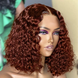 Klaiyi Reddish Brown Jerry Curly BOB Wig 6x4.75  Pre-cut Glueless Lace Wear & Go Wigs Flash Sale