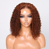 Klaiyi Reddish Brown Jerry Curly BOB Wig 6x4.75  Pre-cut Glueless Lace Wear & Go Wigs Flash Sale