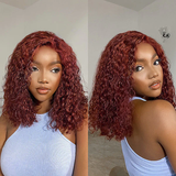 Klaiyi Reddish Brown Jerry Curly BOB Wig 6x4.75  Pre-cut Glueless Lace Wear & Go Wigs Flash Sale