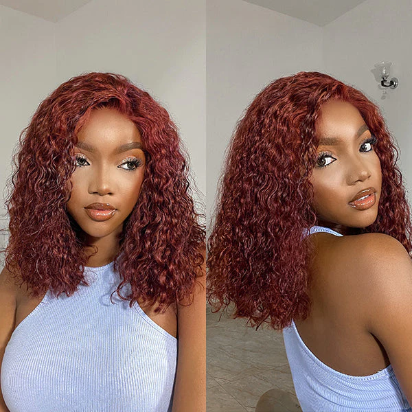 Klaiyi Reddish Brown Jerry Curly BOB Wig 6x4.75  Pre-cut Glueless Lace Wear & Go Wigs Flash Sale