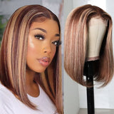 Klaiyi Bob 6x4.75 Glueless Lace Wig Wear Go Wig  Honey Blonde Highlight Color Flash Sale