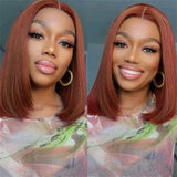 Extra 50% Off Code HALF50 | Klaiyi Short Bob 6x4.75 Lace Closure Wig Wear Go Wig Reddish Brown Color