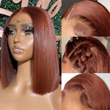 Extra 50% Off Code HALF50 | Klaiyi Short Bob 6x4.75 Lace Closure Wig Wear Go Wig Reddish Brown Color