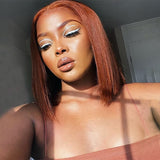 Extra 50% Off Code HALF50 | Klaiyi Short Bob 6x4.75 Lace Closure Wig Wear Go Wig Reddish Brown Color
