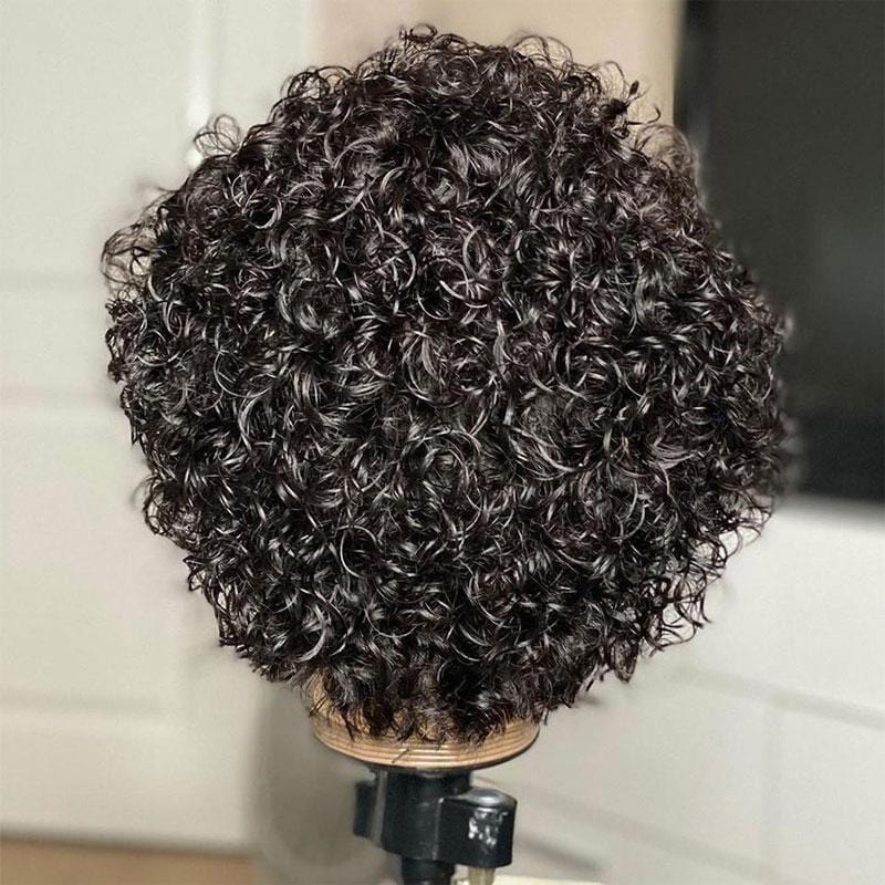 Low to $49| Klaiyi Short Pixie Cut Lace Front Bob Wigs Virgin Human Hair Water Curly Hair Wigs Flash Sale