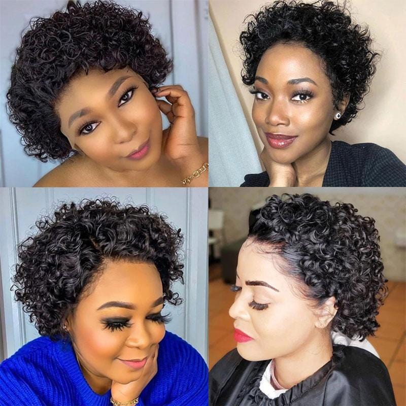 Low to $49| Klaiyi Short Pixie Cut Lace Front Bob Wigs Virgin Human Hair Water Curly Hair Wigs Flash Sale