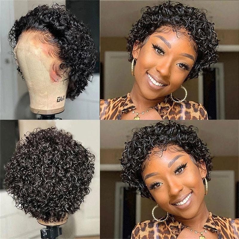 Low to $49| Klaiyi Short Pixie Cut Lace Front Bob Wigs Virgin Human Hair Water Curly Hair Wigs Flash Sale