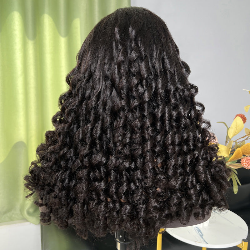 Klaiyi Spiral Funmi Curl Transparent Lace Frontal Wig Side Part Virgin Human Hair