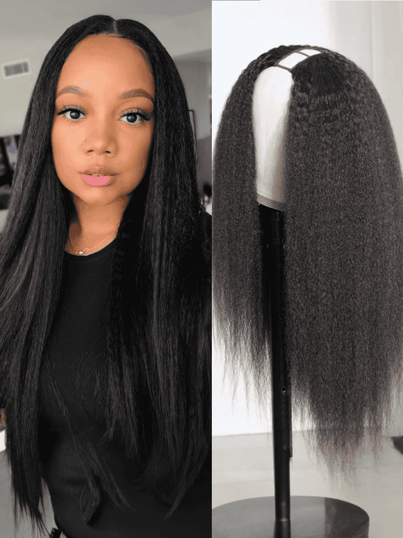 Klaiyi U Part Wig Natural Kinky Straight Glueless Wigs 100% Human Hair Meets Real Scalp Flash Sale