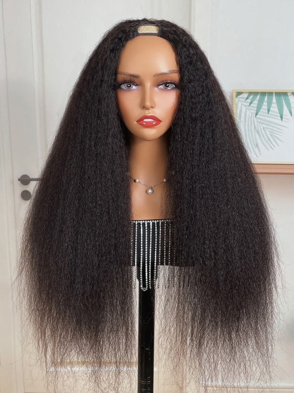 Klaiyi U Part Wig Natural Kinky Straight Glueless Wigs 100% Human Hair Meets Real Scalp Flash Sale