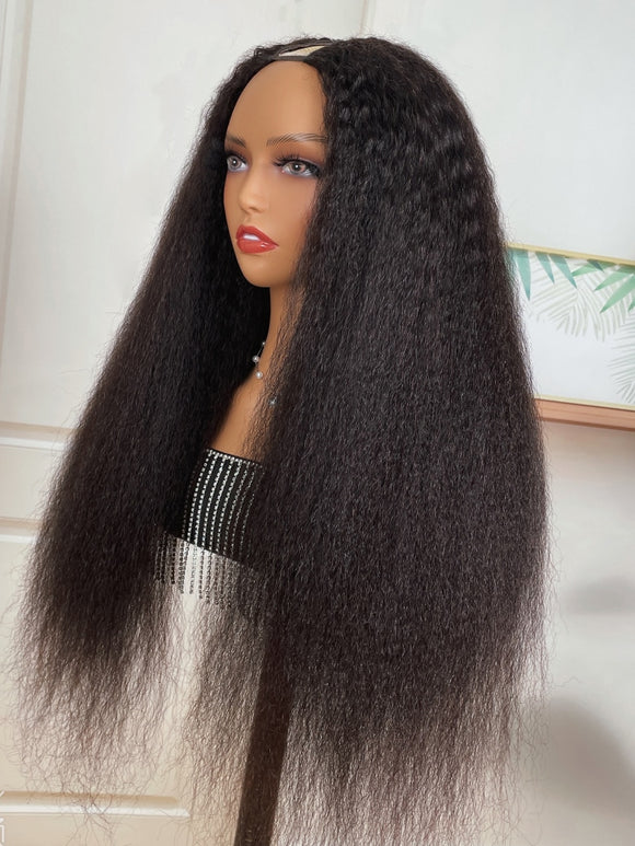 Klaiyi U Part Wig Natural Kinky Straight Glueless Wigs 100% Human Hair Meets Real Scalp Flash Sale