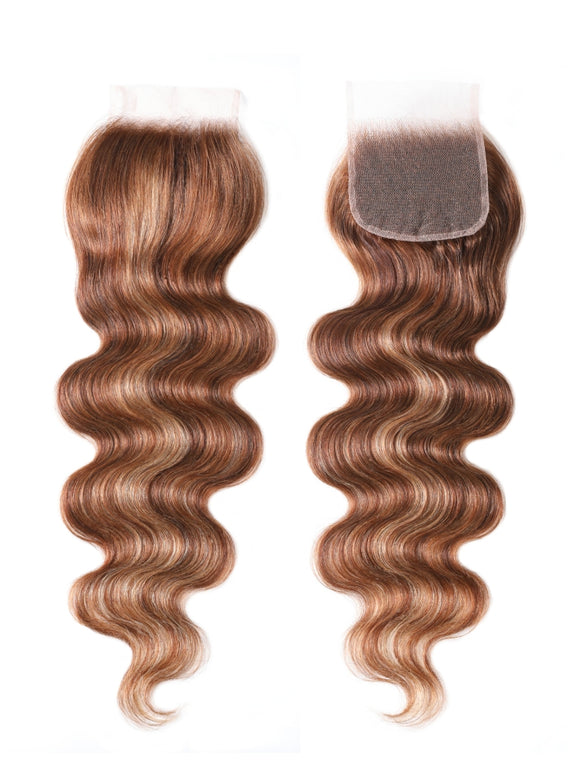 Klaiyi Virgin Human Hair 3 Bundles with Lace Closure Ombre Honey Blonde Highlight Color