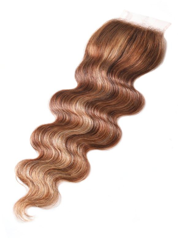 Klaiyi Virgin Human Hair 3 Bundles with Lace Closure Ombre Honey Blonde Highlight Color