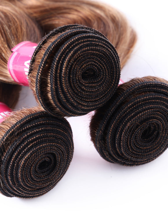 Klaiyi Virgin Human Hair 3 Bundles with Lace Closure Ombre Honey Blonde Highlight Color
