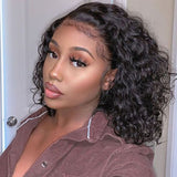 Klaiyi Water Wave 5x5 HD Transparent Lace Closure Wig Short Bob Virgin Human Hair