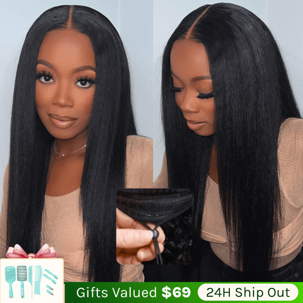 Klaiyi Yaki Straight V Part Wig Meets Real Scalp New EasiContour™  Ready To Wear Glueless Wig with  Invisi Drawstring Flash Sale