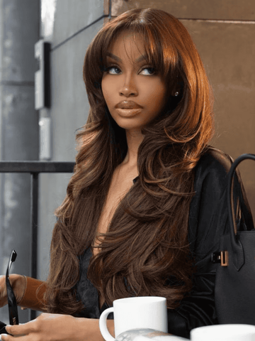 Klaiyi 4x2 Lace Closure #4 Chocolate Brown Yaki Straight Wig with Bangs Lace Part Glueless Wig Human Hair Flash Sale