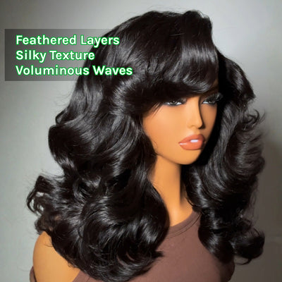 Klaiyi 7×5 Bye-Bye Slip Lace Wig Put On And Go Feathered Layer Left Side Part 200% Density with Invisible Drawstring