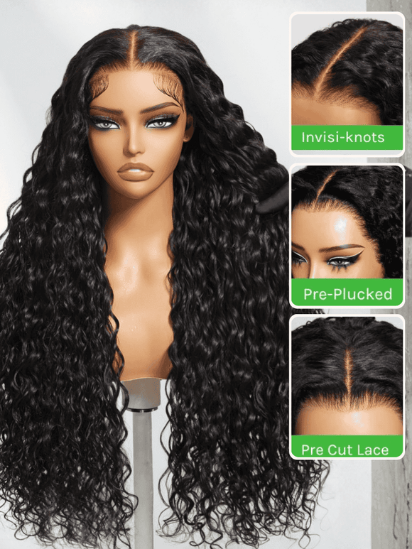 Buy 1 Get 1 Free,Code:BOGO | Water Wave Bye Bye Knots Wig Put On and Go Human Hair Lace Wig