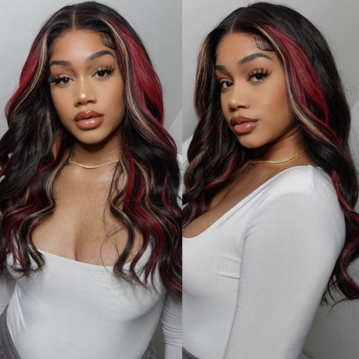 $200 OFF Over $201,Code:SAVE200 | Klaiyi 13x4 Lace Front Blonde And Red Body Wave Wigs  Multi Color Highlights Flash Sale