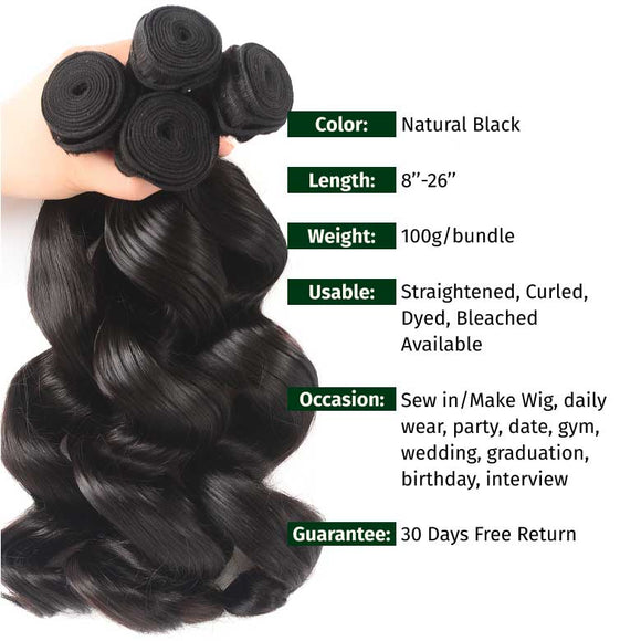 Extensions de cheveux vierges ondulés Klaiyi 8A (1 pièce/paquet) 