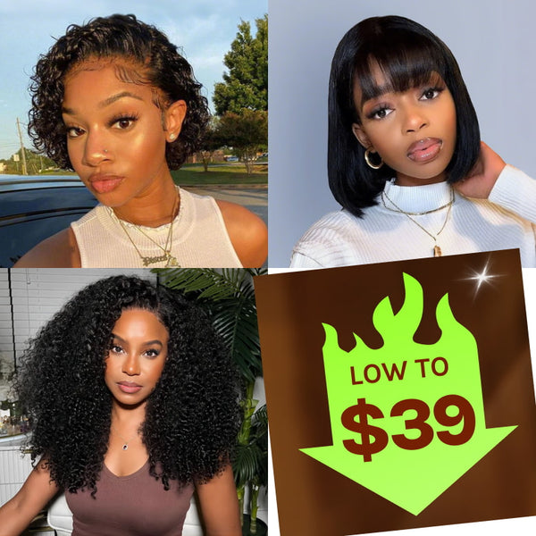 Low To $39 | Klaiyi 8th Anniversary Sale 100% Glueless Human Hair Wigs Limited Stock Flash Sale