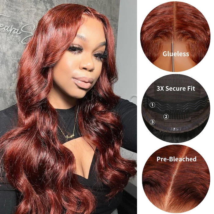 Klaiyi 13x4 Normal Lace Front 180% Density Pre-everything Glueless Full Frontal Wig Reddish Brown 7x5 Bye Bye Knots Body Wave Wig Flash Sale