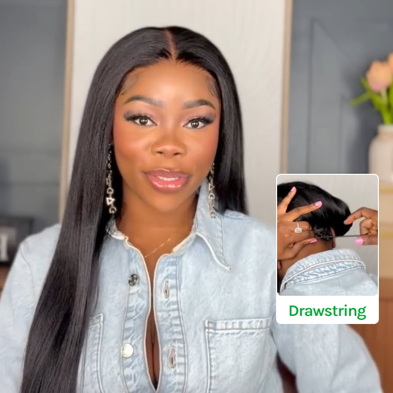 Klaiyi Yaki Straight Put On and Go Glueless Lace Wigs 7x5 Bye Bye Knots Human Hair Lace Wig