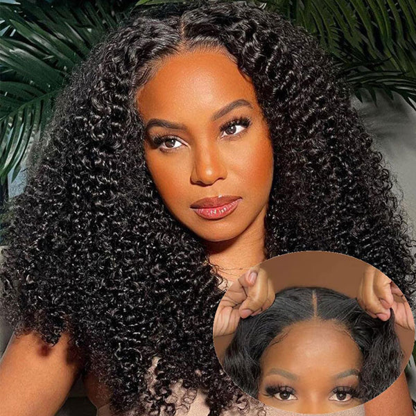 Klaiyi  Wear And Go 7x5 Bye Bye Knots Pre-cut Glueless Lace Wig Natural Color Kinky Curly Human Hair