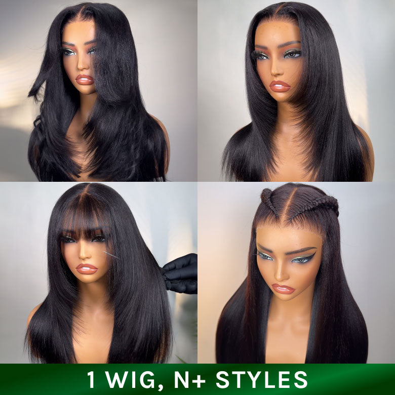 Klaiyi Yaki Straight Put On and Go Glueless Lace Wigs 7x5 Bye Bye Knots Pre-cut Human Hair Lace Wig Kinky Straight